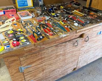 huge work table and hand tools