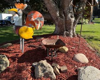 giant chicken, wheelbarrow, whirligig