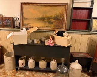 crocks, jugs, art, display, decor