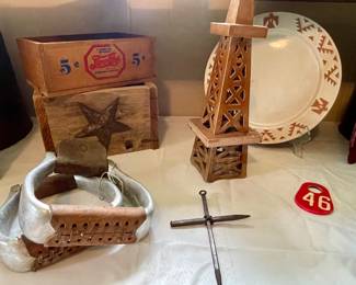AZTEC FRANKOMA PLATE, CERAMIC OIL DERRICK