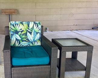 PATIO CHAIR & SIDE TABLE WITH GLASS TOP