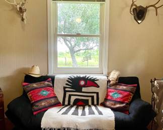 FUTON, SOUTHWEST PILLOWS, NATIVE PRINT RUG