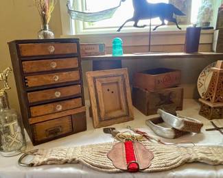 GIRT STRAP. VINTAGE STORAGE WITH DRAWERS, METAL STIRRUPS
