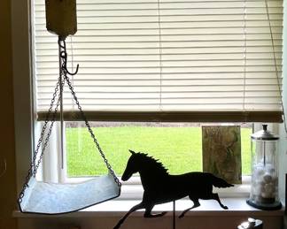 ANTIQUE SCALE, METAL HORSE DECOR