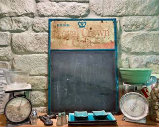 VINTAGE ROYAL CROWN COLA CHALK BOARD SIGN, VINTAGE SCALES