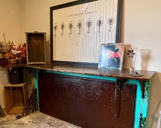 VINTAGE BAR/CHECKOUT COUNTER, WOOD DAILY CHORE BOARD