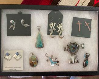 STERLING SILVER AND TURQUOISE JEWELRY-SOME NATIVE AMERICAN, VINTAGE TAXCO  JEWELRY