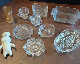 Lot 89: Assorted Vintage Glassware and Pillsbury Doughboy Figure