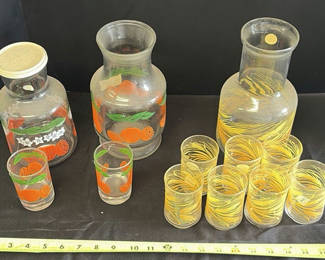 Lot 105: Vintage Glass Beverage Carafes and Drinking Glasses