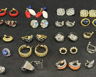 Lot 600: Assorted Vintage Clip-On and Hoop Earrings Collection