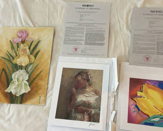 Lot 46: Park West Art Prints and Floral Painting with Certificates of Authenticity