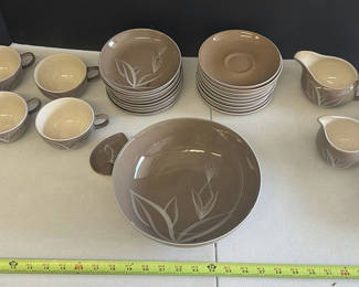 Lot 131: Ceramic Dinnerware Set with Bowls, Cups, Plates, and Serving Pieces