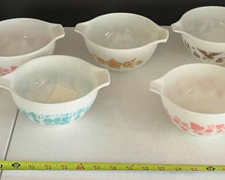Lot 62: Vintage Milk Glass Mixing Bowls and Covered Casserole Dish