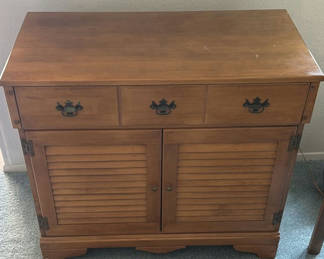 Lot 1: Wooden Cabinet with Drawers and Louvered Doors