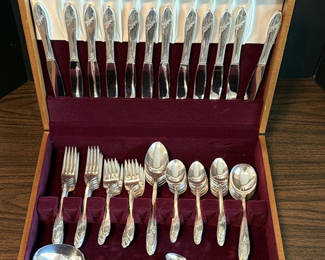 Lot 165: Silverplated Flatware Set with Wooden Storage Case