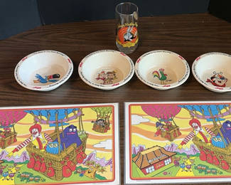 Lot 19: McDonald's Character Placemats, Kellogg's Cereal Bowls, and Bugs Bunny Glass