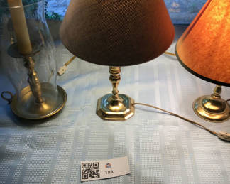 Lot 184: Two table lamps and a glass hurricane candle holder