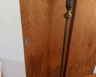 Lot 232: Brass floor lamp with frosted glass shade