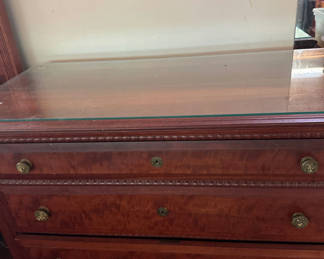 Lot 210: Antique wooden dresser with glass top