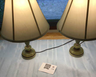 Lot 179: Pair of green marble-style table lamps