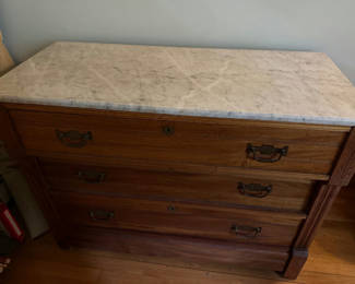 Lot 228: Wooden dresser with marble top