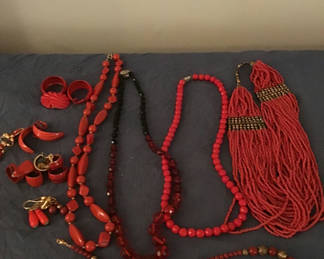 Lot 265: Red beaded jewelry collection