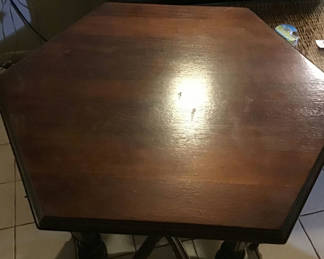 Lot 233: Wooden table with turned legs and 6 sided top.