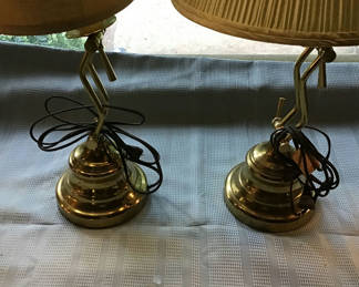 Lot 185: Two brass table lamps with fabric shades