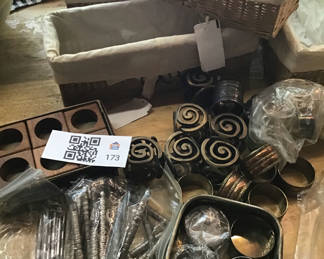Lot 173: Assorted wicker baskets and metal kitchenware