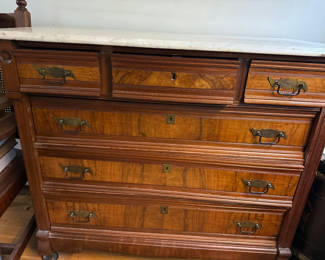 Lot 216: Antique marble-topped wooden dresser