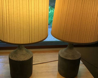 Lot 178: Pair of beige pleated shade table lamps
