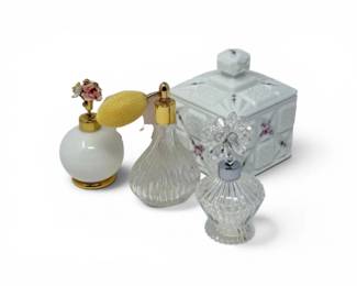 33 VintagePinkWhiteMilkGlassCandyDishesPerfumeBottles5Pc
