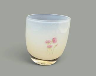 69 GlassyBabyForgetMeNotArtGlassVotiveCandleHolderwLEDLight