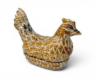172 HandCarvedWoodenHenCoveredBoxorBasketWhitewashedFinish