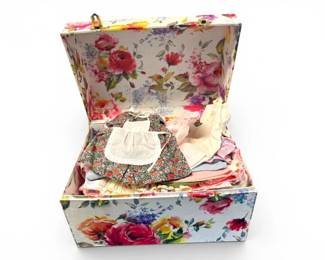 201 AssortedDollClothesCollectionwFloralStorageTrunk