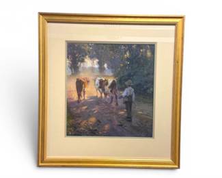 20 ArnesbyBrownCattleHerdPrintinTripleMattedWoodFrame