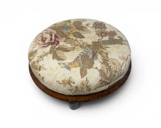 160 VintageSolidWoodUpholsteredFootstoolwFloralCushion