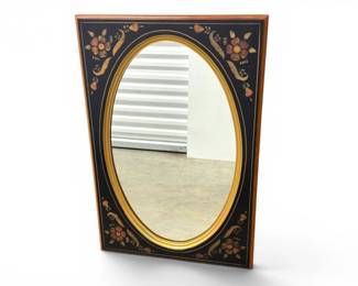 18 EthanAllenBlackFloralPaintedWoodOvalWallMirror