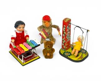 121 VintageWindUpToysRussianSwingXylophoneGirlPlushAnimals