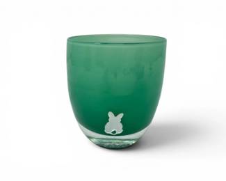 75 GlassyBabyBunnyTailGreenArtGlassVotiveCandleHolderLEDLight