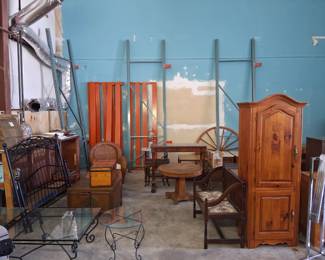 Armour, wicker, glass top tables, bed frames