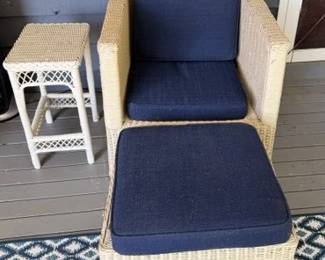 Wicker chair footstool and side table. Very comfortable - rug too. 