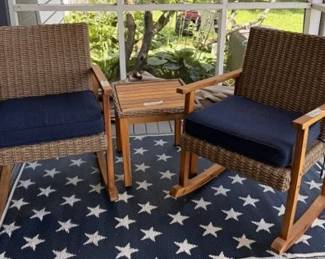 Rocking chair set with end table. rug too. 