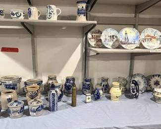 Another view of saltware and Smuckers collectable plates. 