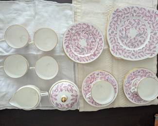Minton Tea Set - Pink and Grey Bird Pattern
