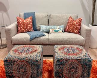Crate & Barrel Sleeper Sofa, Joss & Main Ottomans