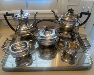 Vintage Walker & Hall six-piece silver-plated tea set.