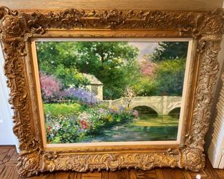 Impressionist painting signed “Richardson,” in heavily ornate gold-leaf frame measuring 55” x 44”.