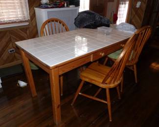 Tile top kitchen table with drawer and 4 chairs