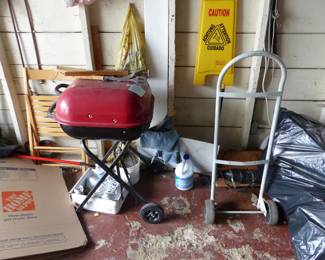 Lots of garage items, outdoor iron table with chair